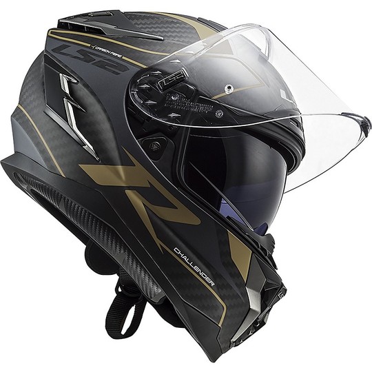 Casco Integrale Moto In Carbonio Touring Ls2 FF327 CHALLENGER C Grid Carbon Oro Opaco