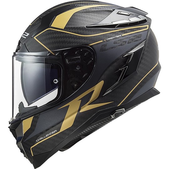 Casco Integrale Moto In Carbonio Touring Ls2 FF327 CHALLENGER C Grid Carbon Oro Opaco
