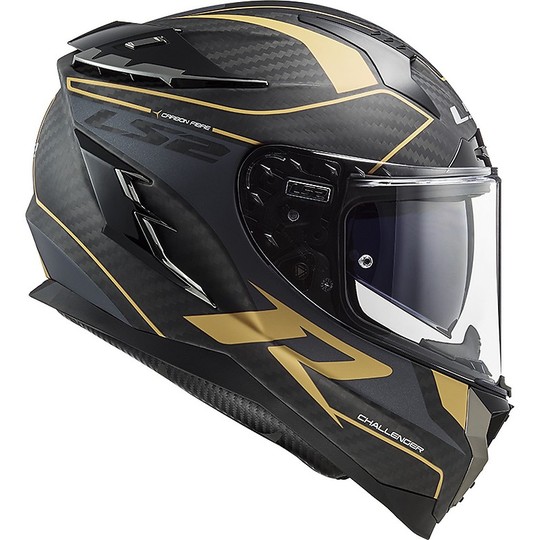 Casco Integrale Moto In Carbonio Touring Ls2 FF327 CHALLENGER C Grid Carbon Oro Opaco