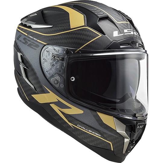 Casco Integrale Moto In Carbonio Touring Ls2 FF327 CHALLENGER C Grid Carbon Oro Opaco