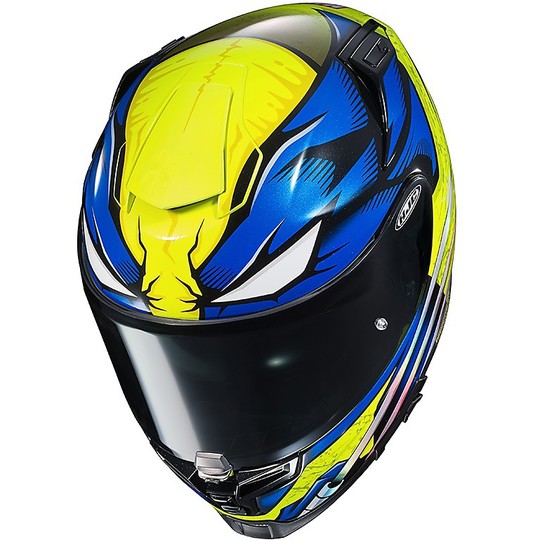 Casco Integrale Moto In Fibra HJC RPHA 70 Marvel WOLVERINE X-MEN MC3H Giallo Blu