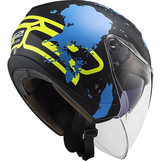 Casco Jet Moto Ls2 Doppia Visiera Ls2 OF573 TWISTER 2  Xover Nero Opaco Blu