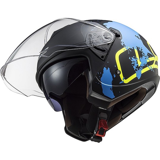 Casco Jet Moto Ls2 Doppia Visiera Ls2 OF573 TWISTER 2  Xover Nero Opaco Blu