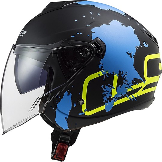 Casco Jet Moto Ls2 Doppia Visiera Ls2 OF573 TWISTER 2  Xover Nero Opaco Blu