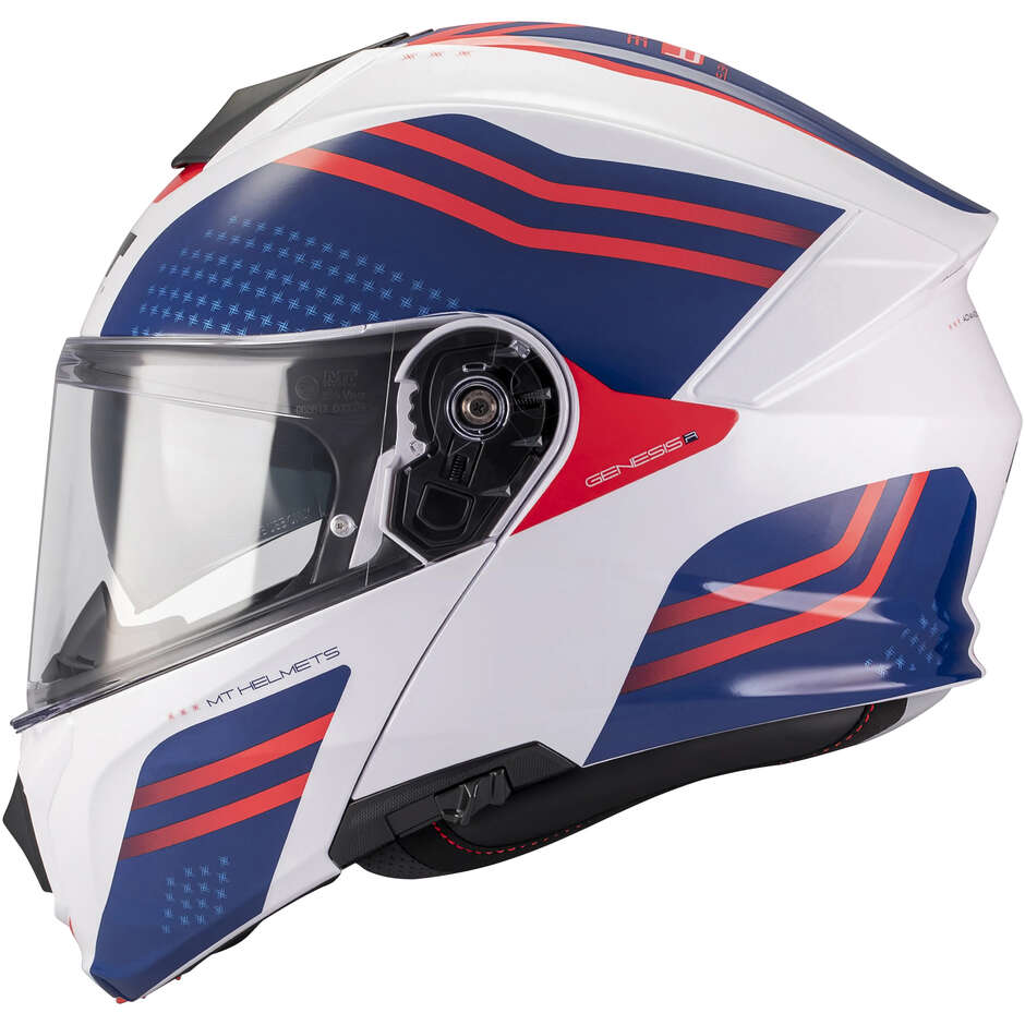 Casco Modulare MT Helmets GENESIS R SV VIBE A7 Bianco Blu Rosso Lucido