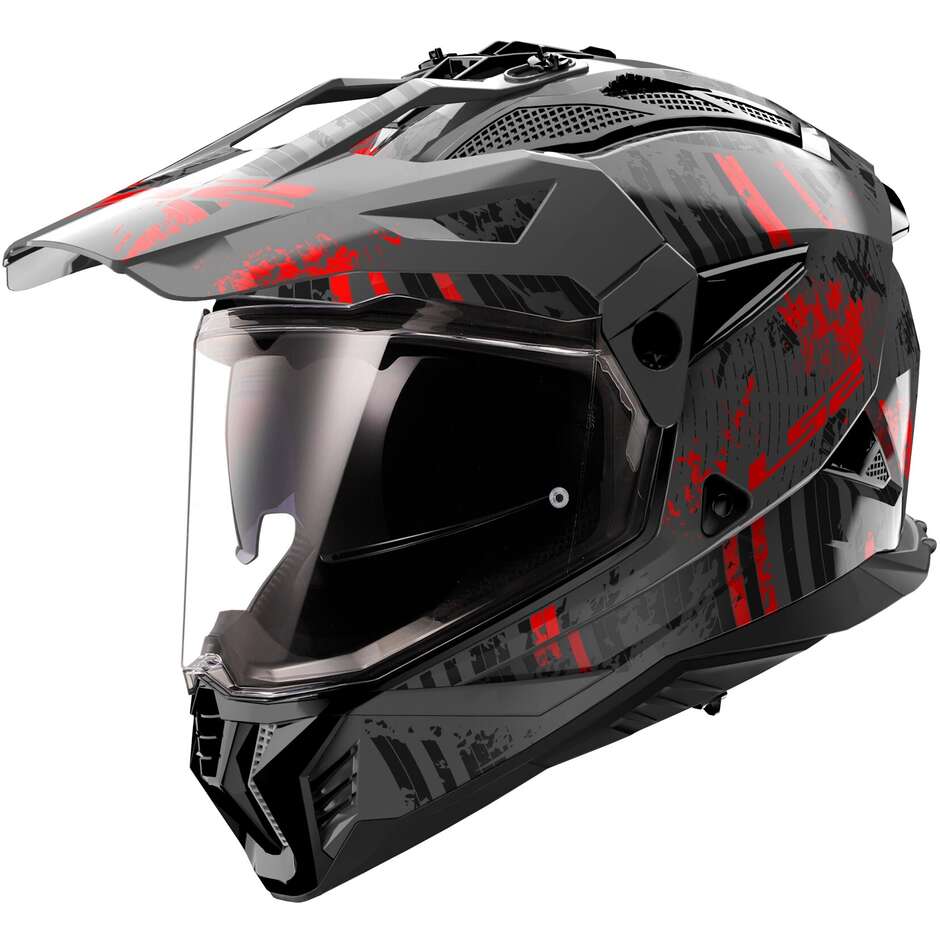 Casco Moto Adventure Ls2 MX702 PIONEER 2 CRAZY Nero Grigio Rosso