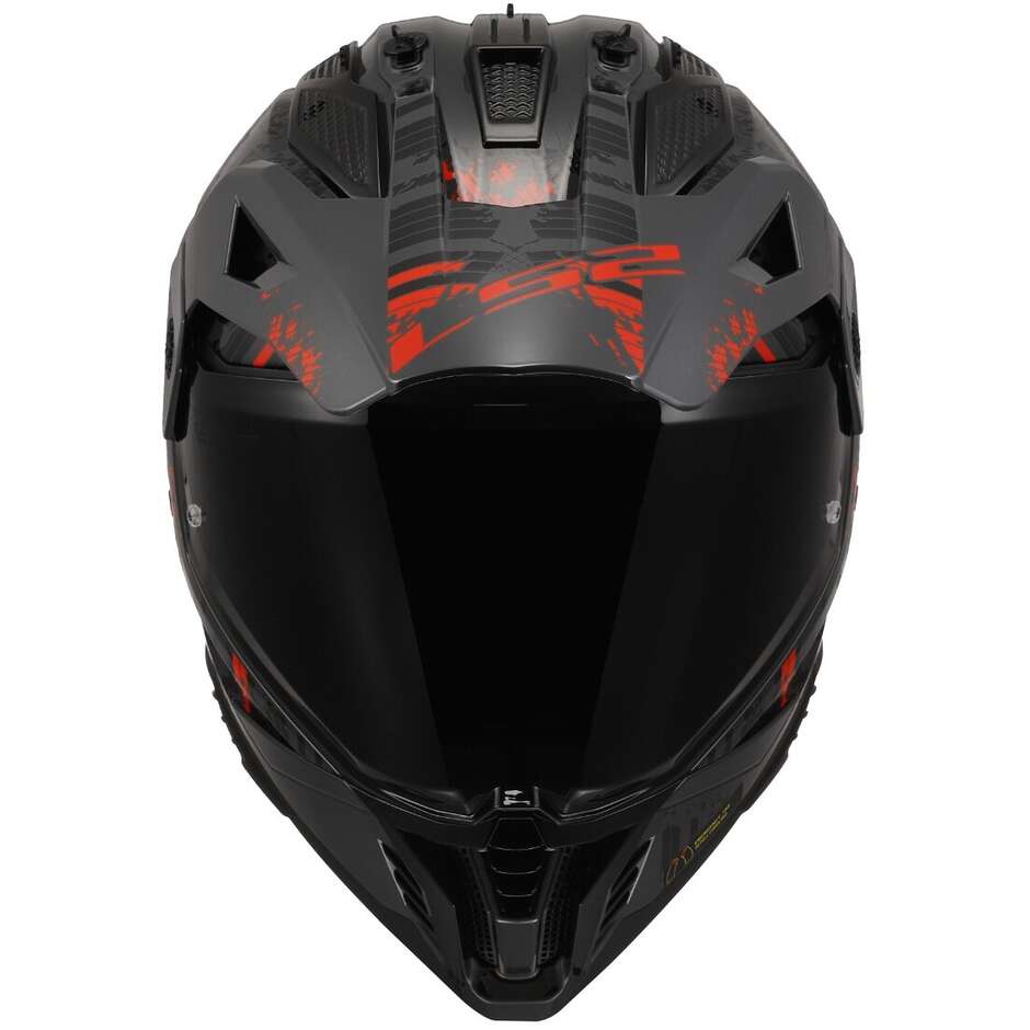 Casco Moto Adventure Ls2 MX702 PIONEER 2 CRAZY Nero Grigio Rosso