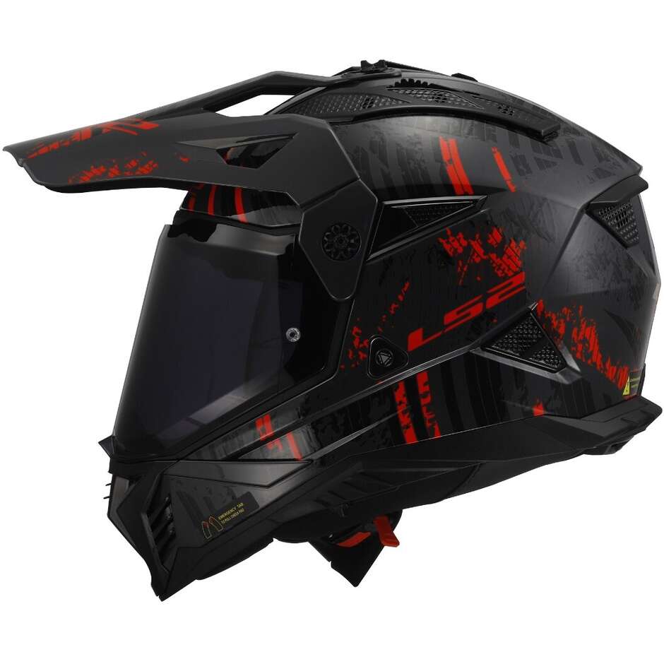 Casco Moto Adventure Ls2 MX702 PIONEER 2 CRAZY Nero Grigio Rosso