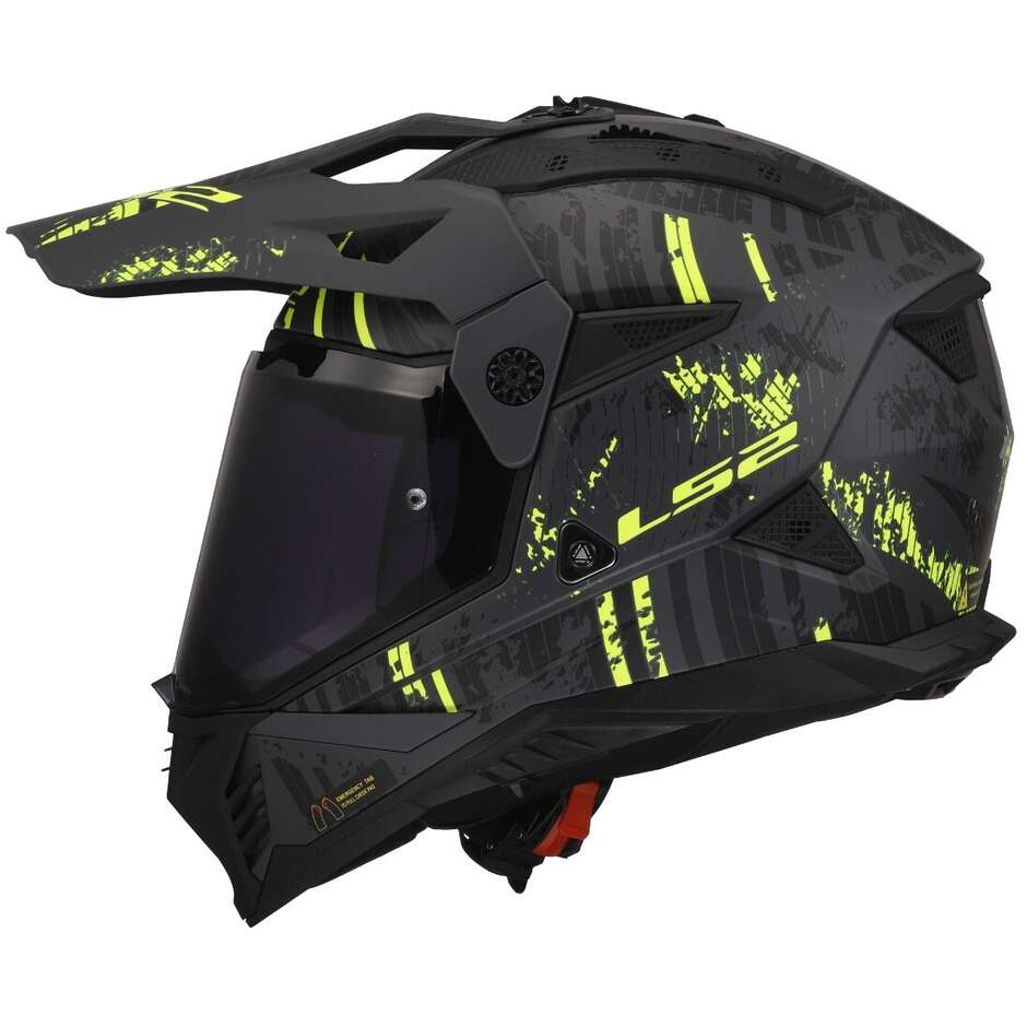 Casco Moto Adventure Ls2 MX702 PIONEER 2 CRAZY Nero Opaco Grigio Giallo