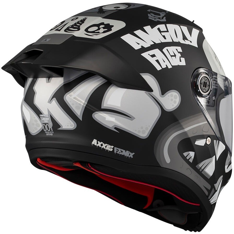 Casco Moto Axxis Integrale ff132 Fenix Angry Face B2 NEro Bianco