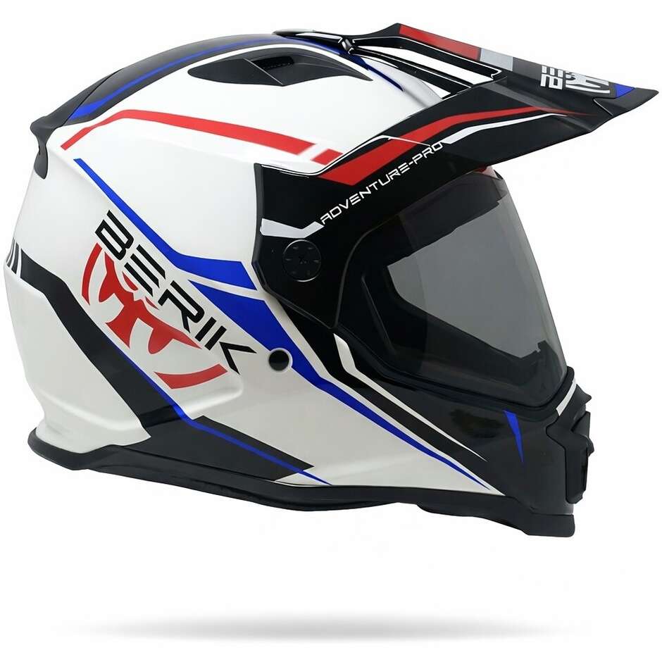 Casco Moto Berik Doppia Visiera MX313 Adventure Pro Bianco Rosso Blu