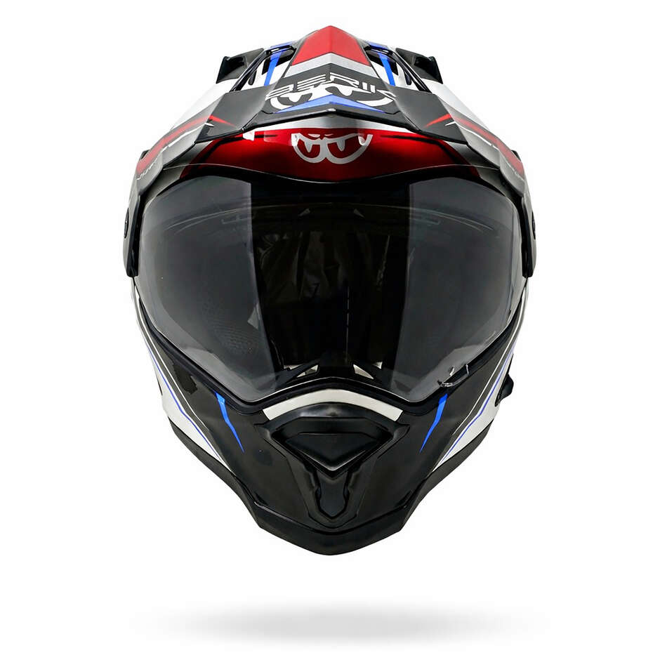 Casco Moto Berik Doppia Visiera MX313 Adventure Pro Bianco Rosso Blu