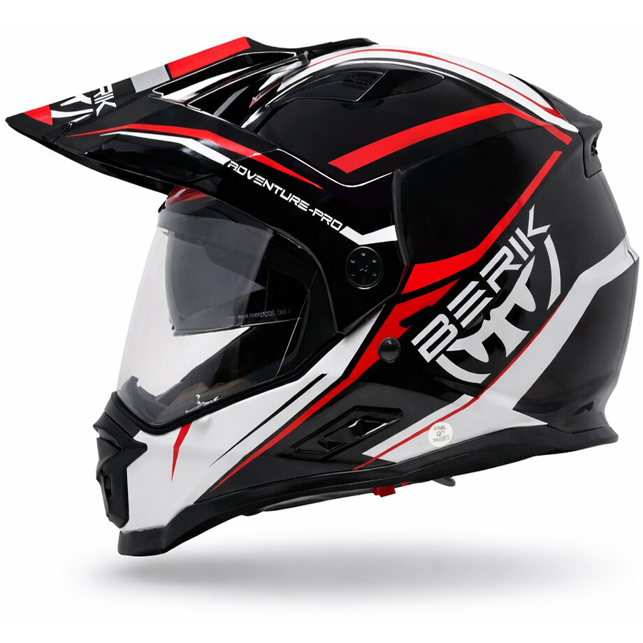 Casco Moto Berik Doppia Visiera MX313 Adventure Pro Nero Rosso