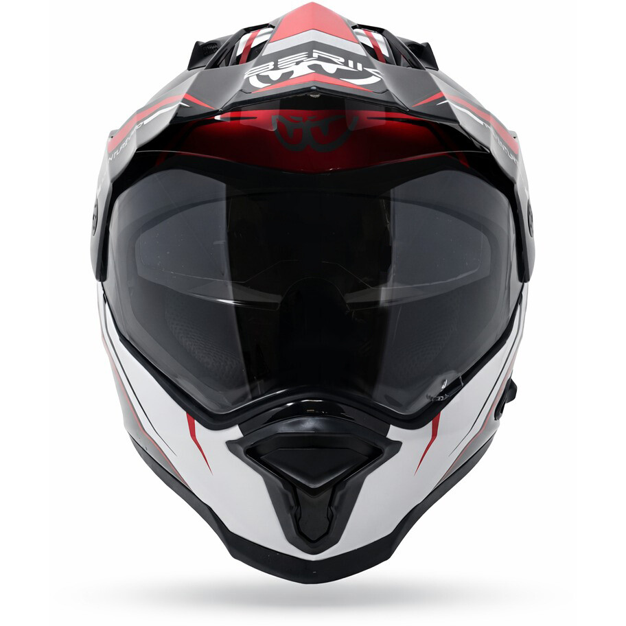 Casco Moto Berik Doppia Visiera MX313 Adventure Pro Nero Rosso