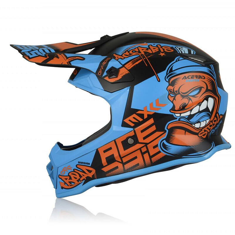 Casco moto Cross Enduro Acerbis Steel Junior Blu Arancio