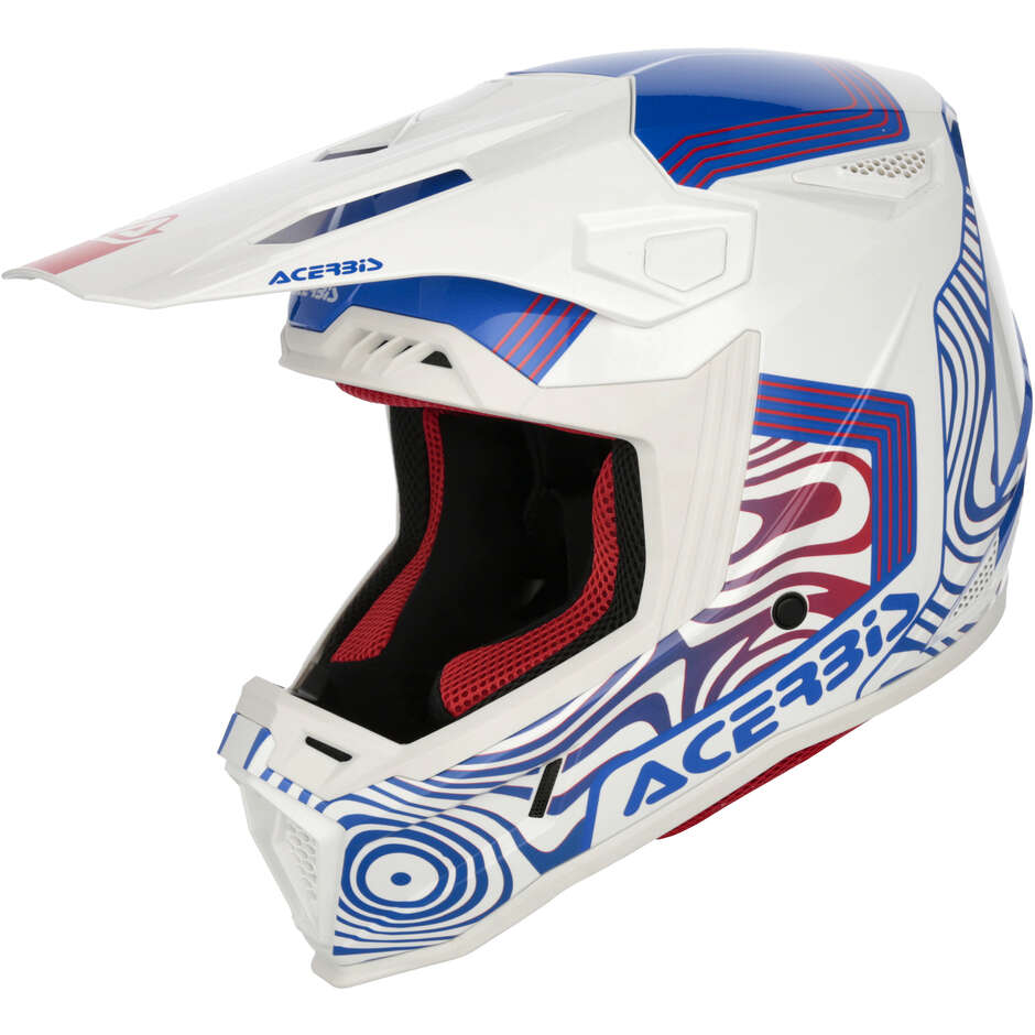 Casco moto Cross Enduro Whoops Bianco Blu Rosso taglia L