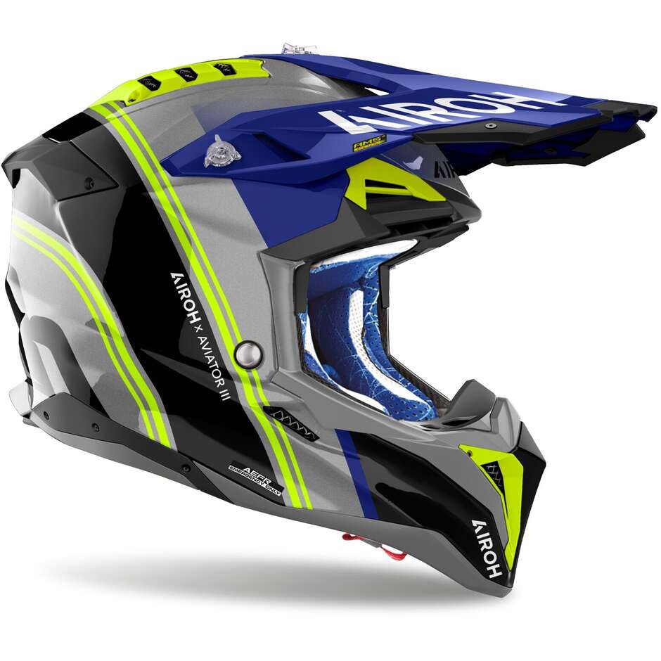 Casco Moto Cross Enduro Airoh AVIATOR 3 HIMA Blu Lucido