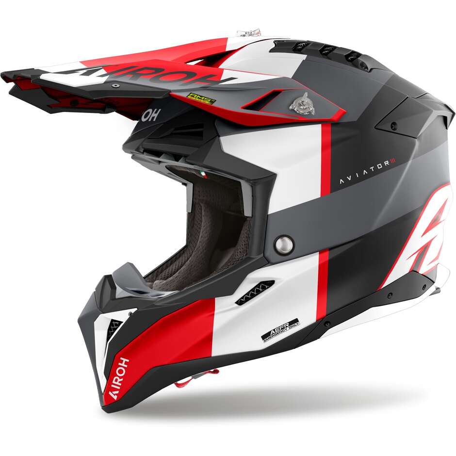Casco Moto Cross Enduro AVIATOR 3 MONARCH Grigio Rosso taglia S