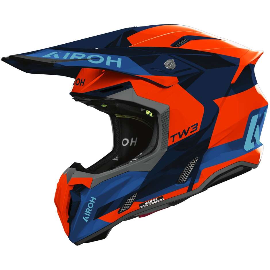 Casco Moto Cross Enduro Airoh TWIST 3 FANCY Arancio Blu Lucido