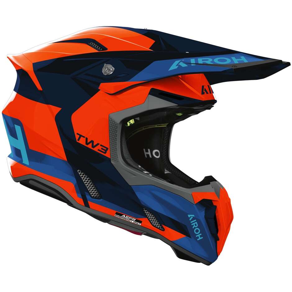 Casco Moto Cross Enduro Airoh TWIST 3 FANCY Arancio Blu Lucido