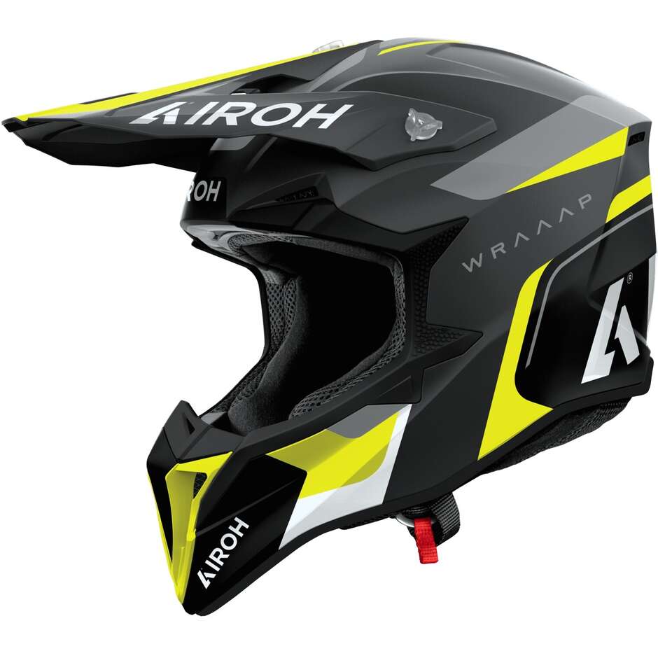 Casco Moto Cross Enduro Airoh WRAAAP CONQUER Giallo Opaco