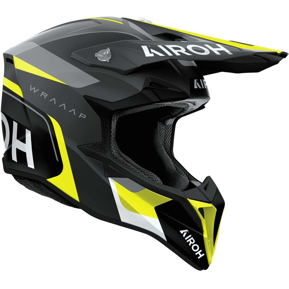 Casco Moto Cross Enduro Airoh WRAAAP CONQUER Giallo Opaco