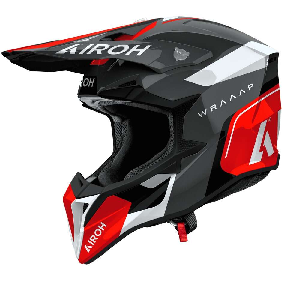 Casco Moto Cross Enduro Airoh WRAAAP CONQUER Rosso Lucido