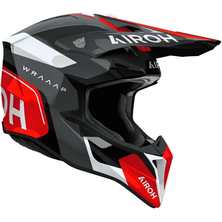 Casco Moto Cross Enduro Airoh WRAAAP CONQUER Rosso Lucido