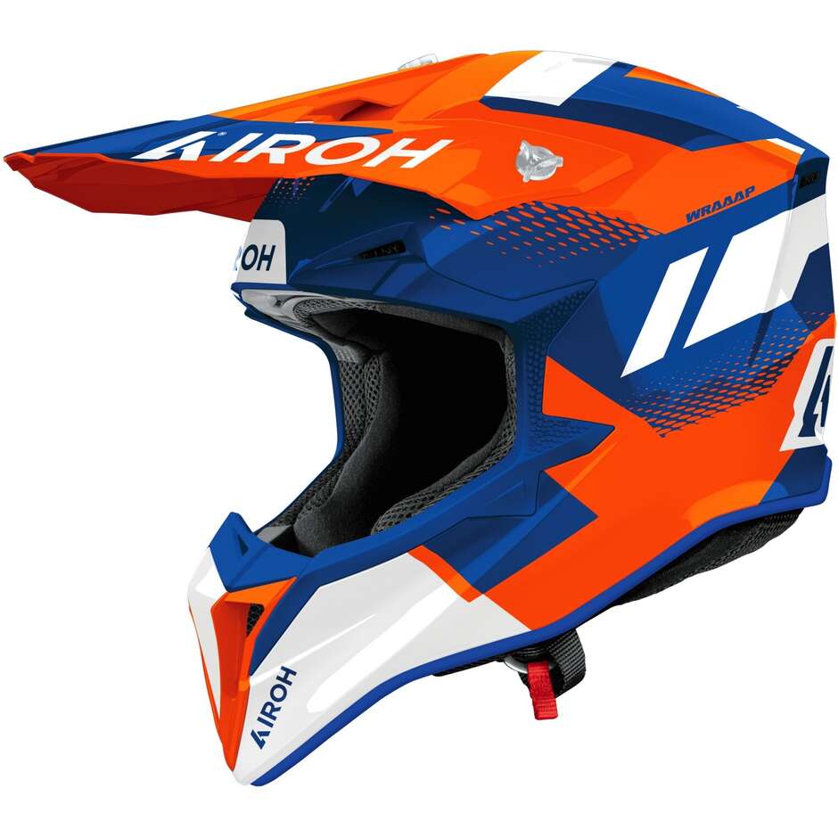 Casco Moto Cross Enduro Airoh WRAAAP VISION Arancio Blu Lucido
