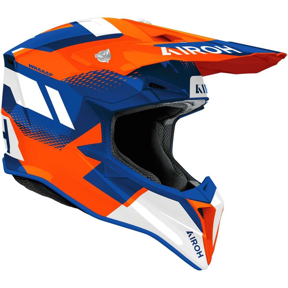 Casco Moto Cross Enduro Airoh WRAAAP VISION Arancio Blu Lucido