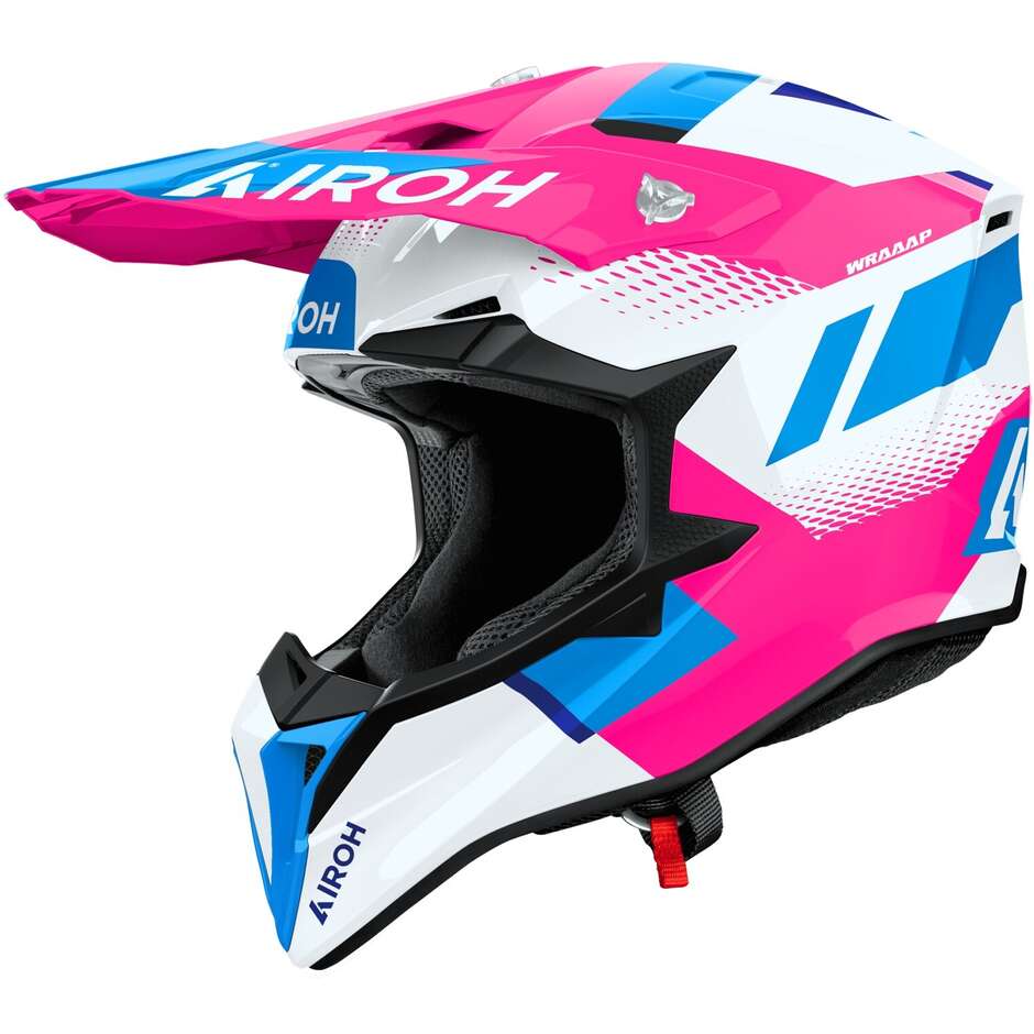 Casco Moto Cross Enduro Airoh WRAAAP VISION Rosa Lucido