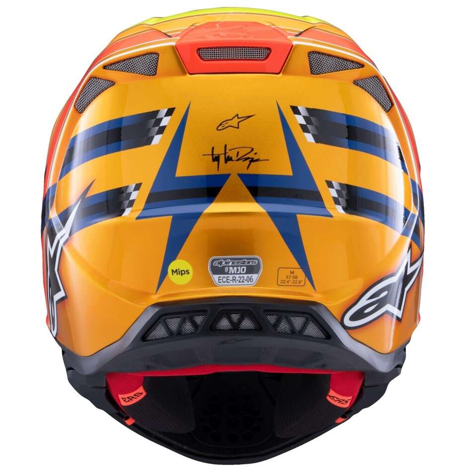 Casco Moto Cross Enduro Alpinestars S-M10 TLD EDITION 25 Dark Blu Arancio Giallo Fluo Rosso Lucido