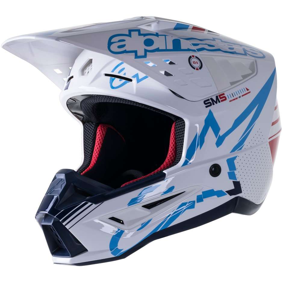 Casco Moto Cross Enduro Alpinestars S-M5 ACTION Bianco Blu Bianco 