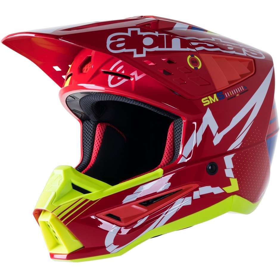 Casco Moto Cross Enduro Alpinestars S-M5 ACTION Fluo Giallo Bianco Rosso 