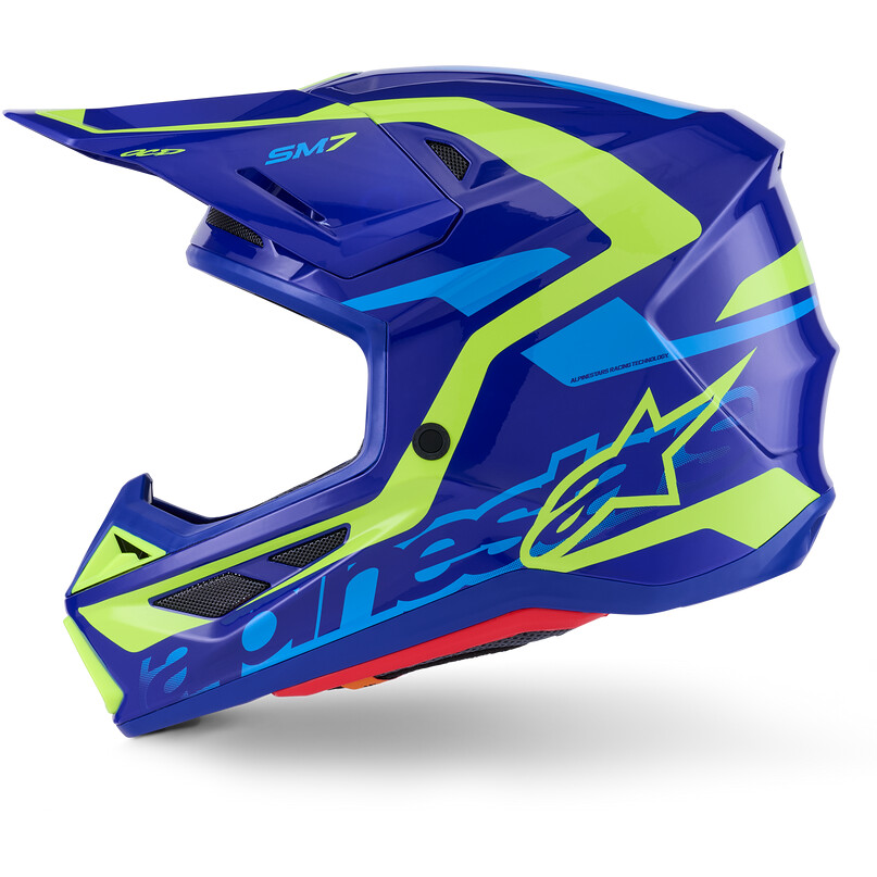 Casco Moto Cross Enduro Alpinestars SM7 Deed Ece06 blu giallo fluo lucido