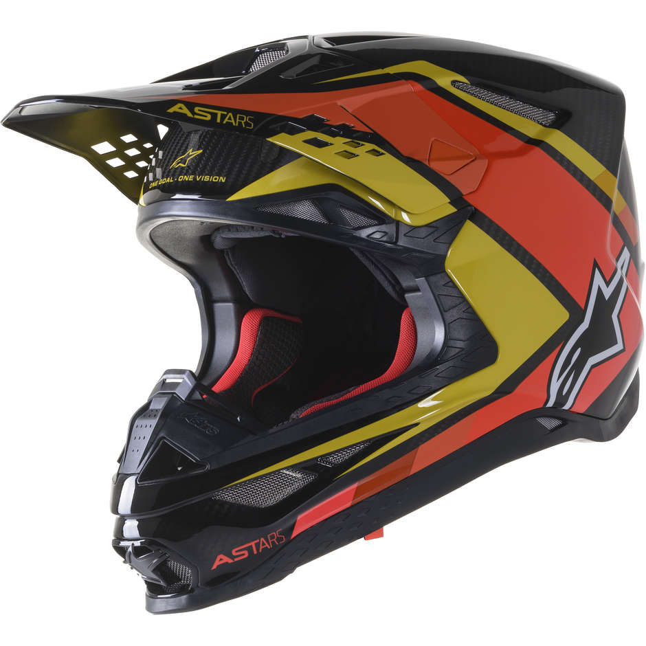 Casco Moto Cross Enduro Alpinestars SUPERTECH S-M10 CARBON META2 Nero Giallo Arancio