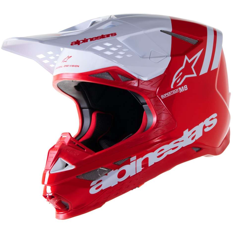 Casco Moto Cross Enduro Alpinestars SUPERTECH S-M8 RADIUM 2 Bianco Rosso Lucido