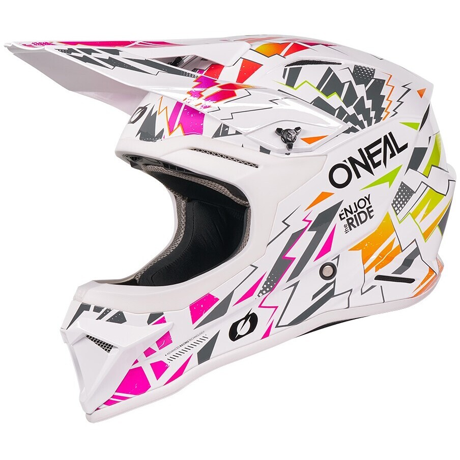 Casco Moto Cross Enduro Bambino Oneal 1SRS STIXX Bianco Multicolore