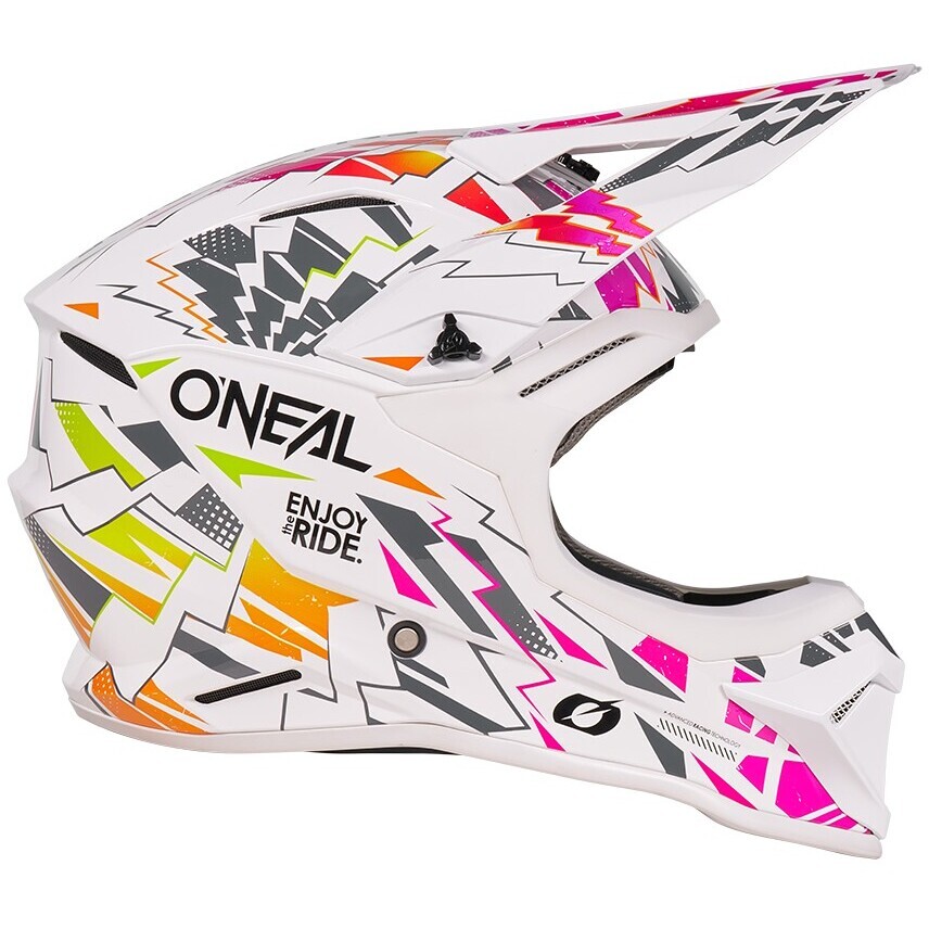 Casco Moto Cross Enduro Bambino Oneal 1SRS STIXX Bianco Multicolore