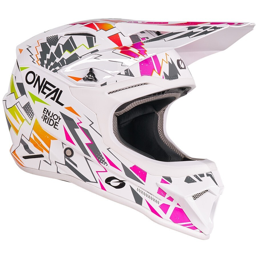 Casco Moto Cross Enduro Bambino Oneal 1SRS STIXX Bianco Multicolore