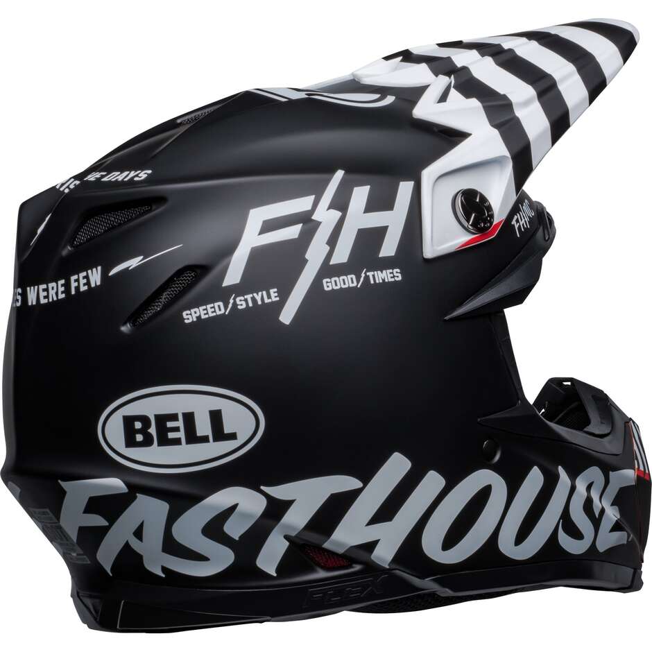 Casco Moto Cross Enduro Bell MOTO-9s FLEX FASTHOUSE CREW Nero Bianco Opaco