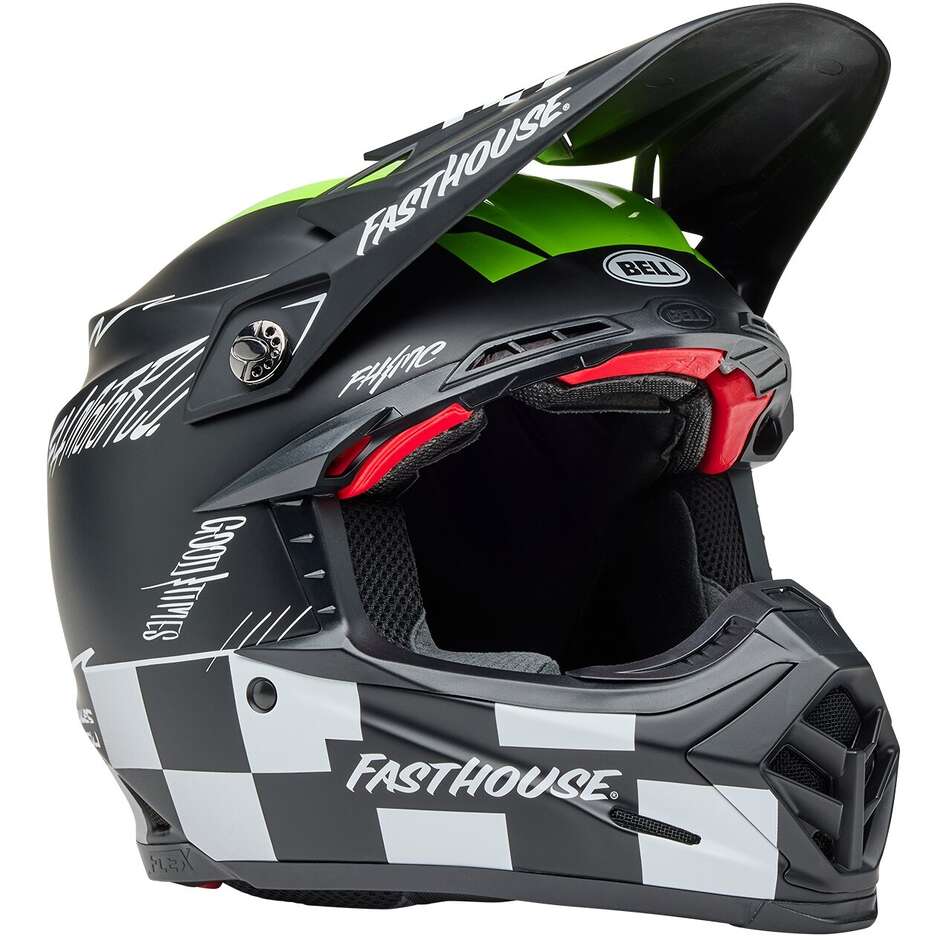 Casco Moto Cross Enduro Bell MOTO-9S FLEX FASTHOUSE SMOKE BOMB Nero Giallo Fluo Opaco Lucido