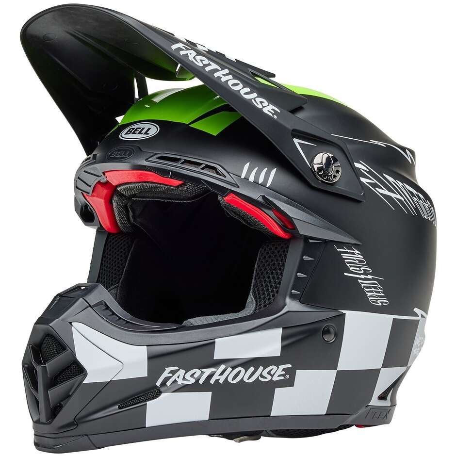 Casco Moto Cross Enduro Bell MOTO-9S FLEX FASTHOUSE SMOKE BOMB Nero Giallo Fluo Opaco Lucido