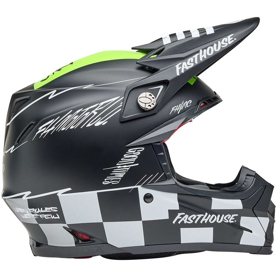 Casco Moto Cross Enduro Bell MOTO-9S FLEX FASTHOUSE SMOKE BOMB Nero Giallo Fluo Opaco Lucido