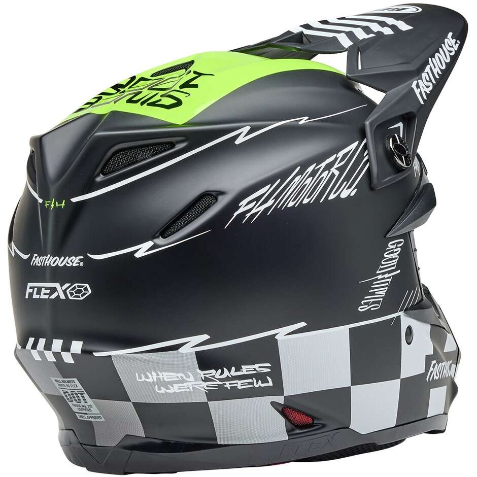 Casco Moto Cross Enduro Bell MOTO-9S FLEX FASTHOUSE SMOKE BOMB Nero Giallo Fluo Opaco Lucido
