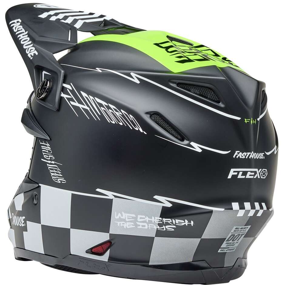 Casco Moto Cross Enduro Bell MOTO-9S FLEX FASTHOUSE SMOKE BOMB Nero Giallo Fluo Opaco Lucido