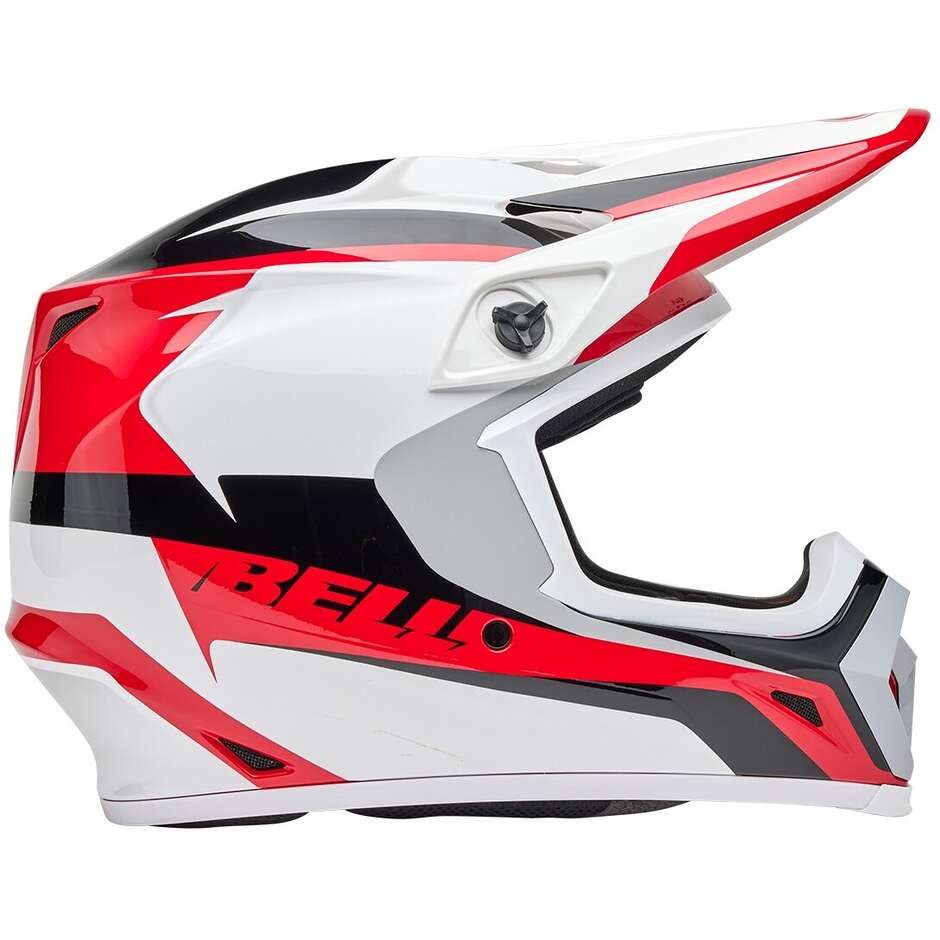 Casco Moto Cross Enduro Bell MX-9 MIPS RIFT Rosso Bianco Lucido