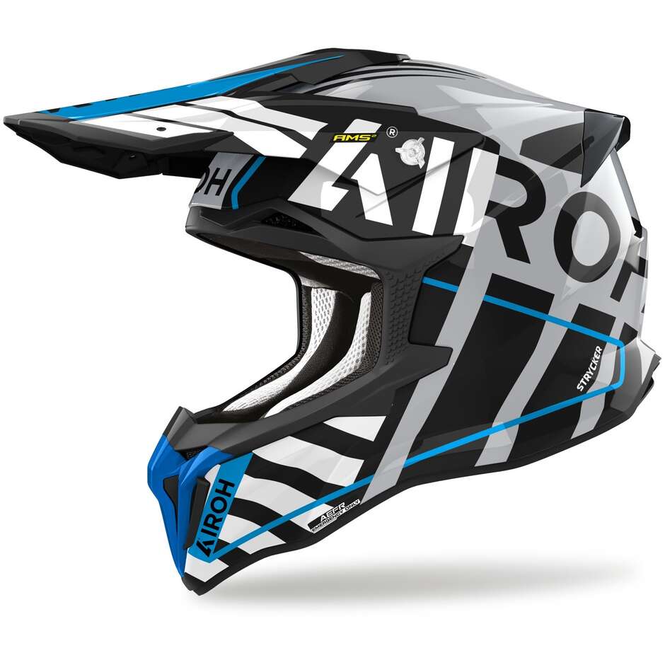 Casco Moto Cross Enduro In Fibra HPC Airoh STRYCKER BRAVE Blu Grigio Lucido