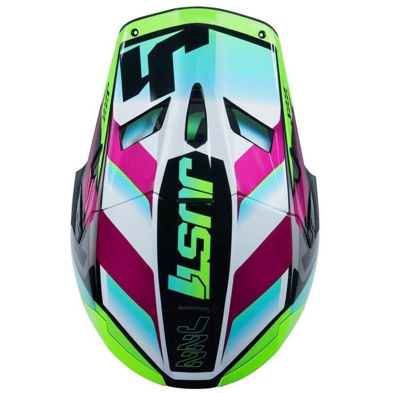 Casco Moto Cross Enduro in Fibra Just1 J22 Frenetik Giallo Lime Azzurro Nero
