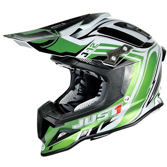Casco Moto Cross Enduro Just One Carbon Green Flame Coloration